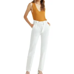 Paperbag Belted Denim Straight Leg Jeans