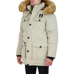 Parka Coat for Men-Insulated Winter Jacket w/ Faux Fur Hood