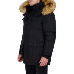 Parka Coat for Men-Insulated Winter Jacket w/ Faux Fur Hood