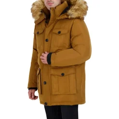 Parka Coat for Men-Insulated Winter Jacket w/ Faux Fur Hood