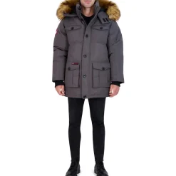 Parka Coat for Men-Insulated Winter Jacket w/ Faux Fur Hood