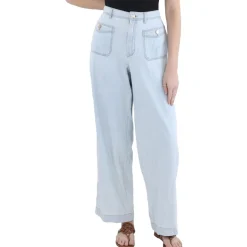 Patch Pocket Light Wash Wide Leg Jeans