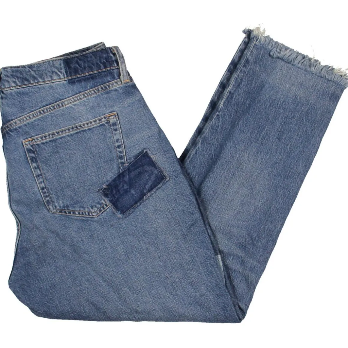 Patchwork Frayed Bottom Slim Jeans