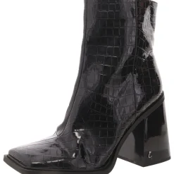 Patent Croc Print Ankle Boots