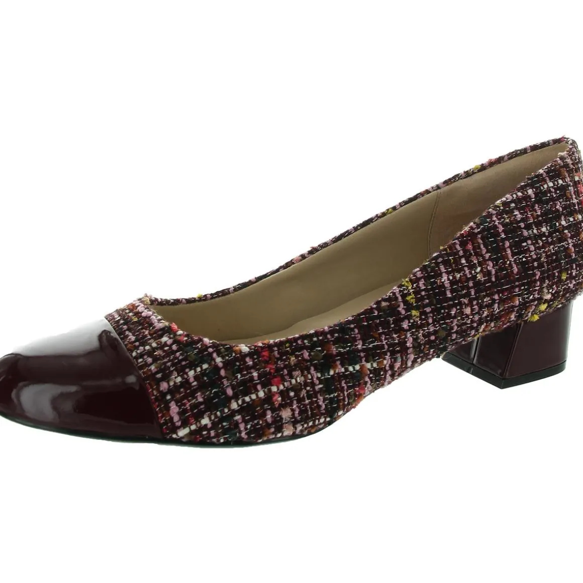 Patent Trim Tweed Pumps
