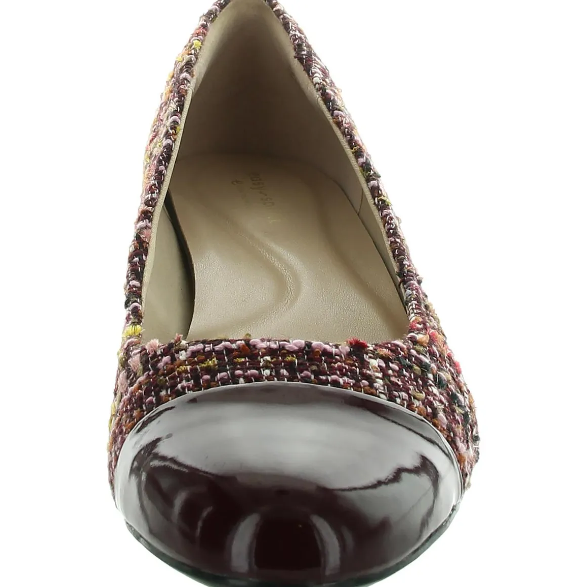 Patent Trim Tweed Pumps