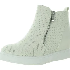 Perforated Faux Leather Wedge Boots