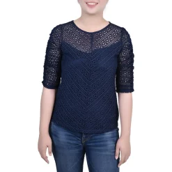 Petites Lace Ruched Blouse