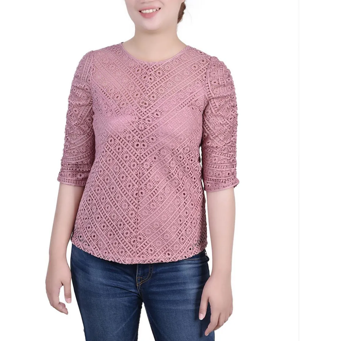 Petites Lace Ruched Blouse