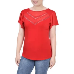 Petites Studded Flutter Sleeve Blouse