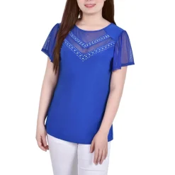 Petites Studded Flutter Sleeve Blouse