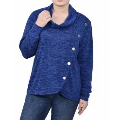 Petites Asymmetrical Cowl Neck Button-Up