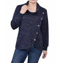 Petites Asymmetrical Cowl Neck Button-Up