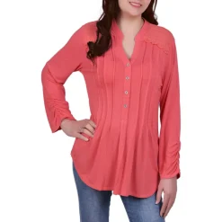 Petites Button Work Day Wear Pullover Top
