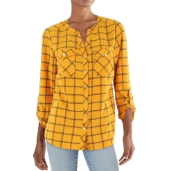 Petites Button-Front Long Sleeve Blouse