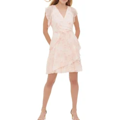 Petites Chiffon Ruffled Wrap Dress