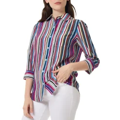 Petites Collar Three Quarter Sleeve Button-Down Top