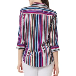 Petites Collar Three Quarter Sleeve Button-Down Top