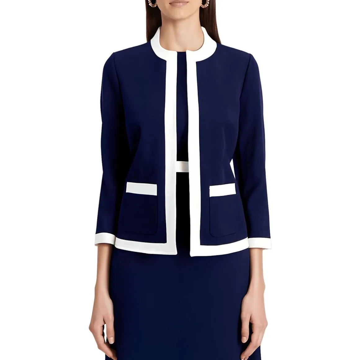 Petites Contrast Trim Open-Front Blazer