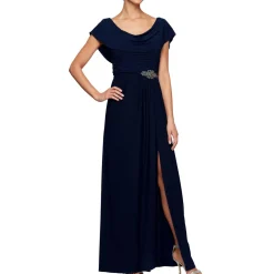 Petites Cowl Neck Embellished Evening Dress