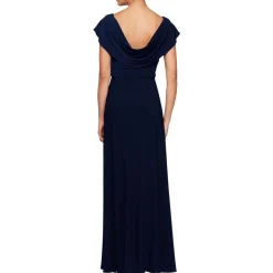 Petites Cowl Neck Embellished Evening Dress