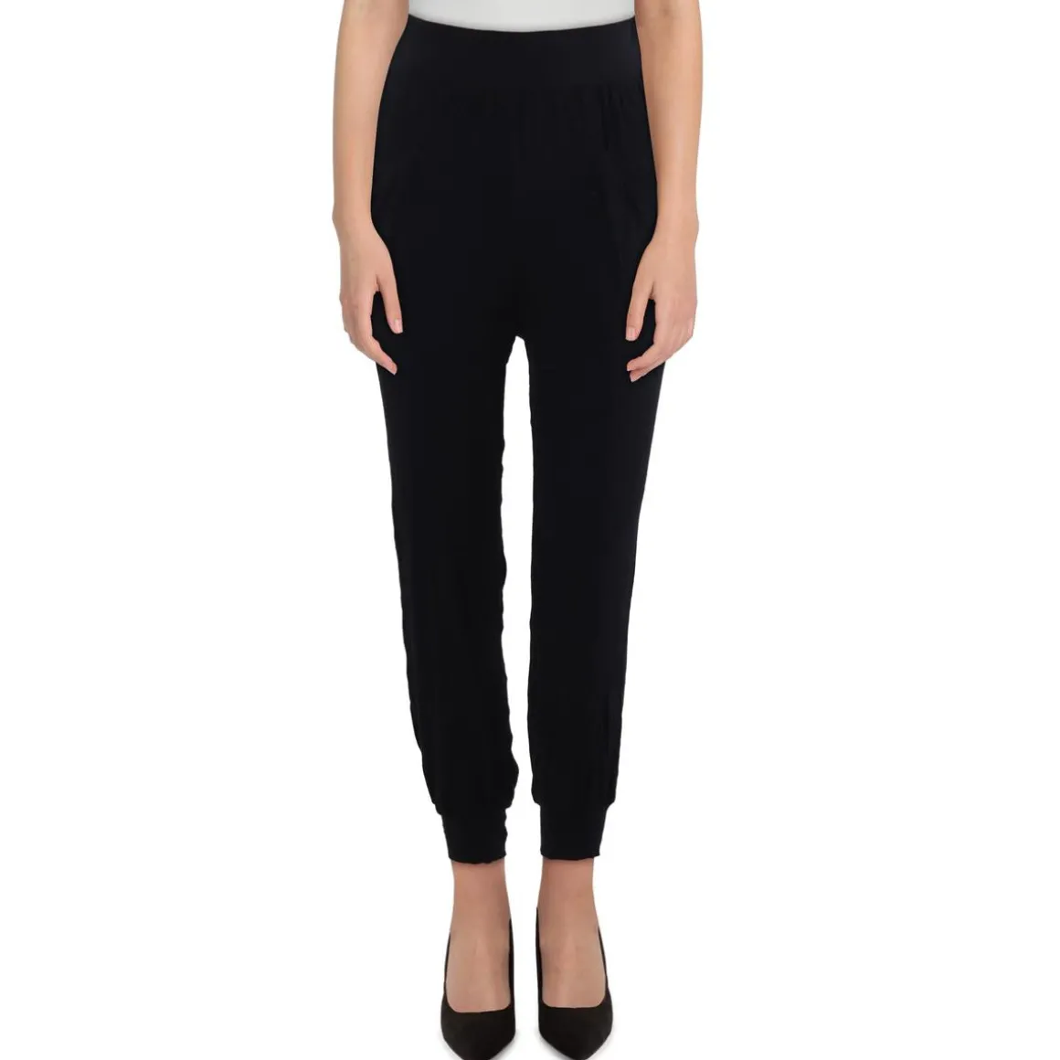 Petites Elastic Waist Front Pockets High-Waisted Pants