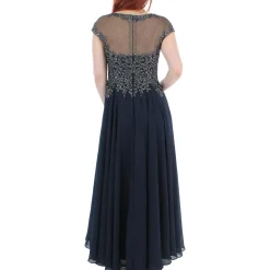 Petites Embellished Illusion Evening Dress