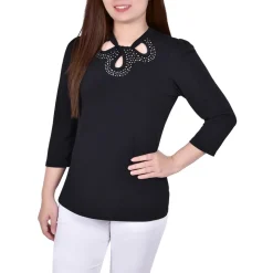 Petites Embellished Twist-Neck Blouse