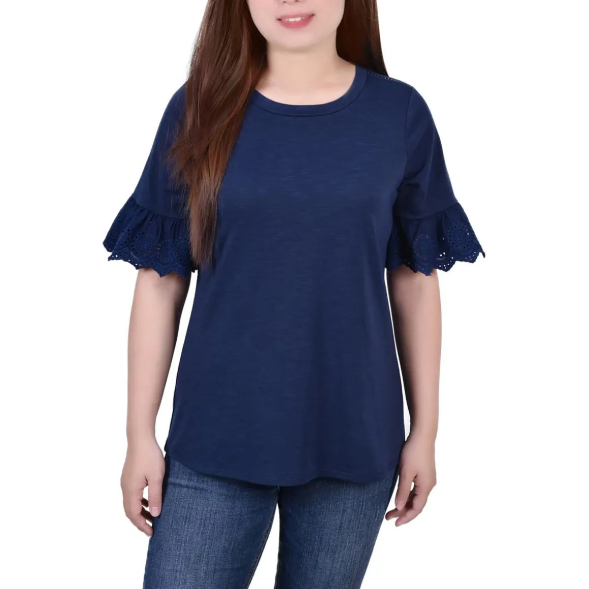 Petites Embroidered Bell Sleeve Blouse