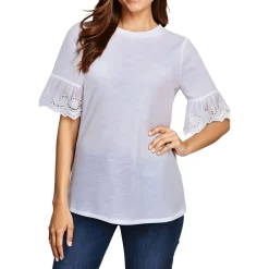 Petites Embroidered Bell Sleeve Blouse