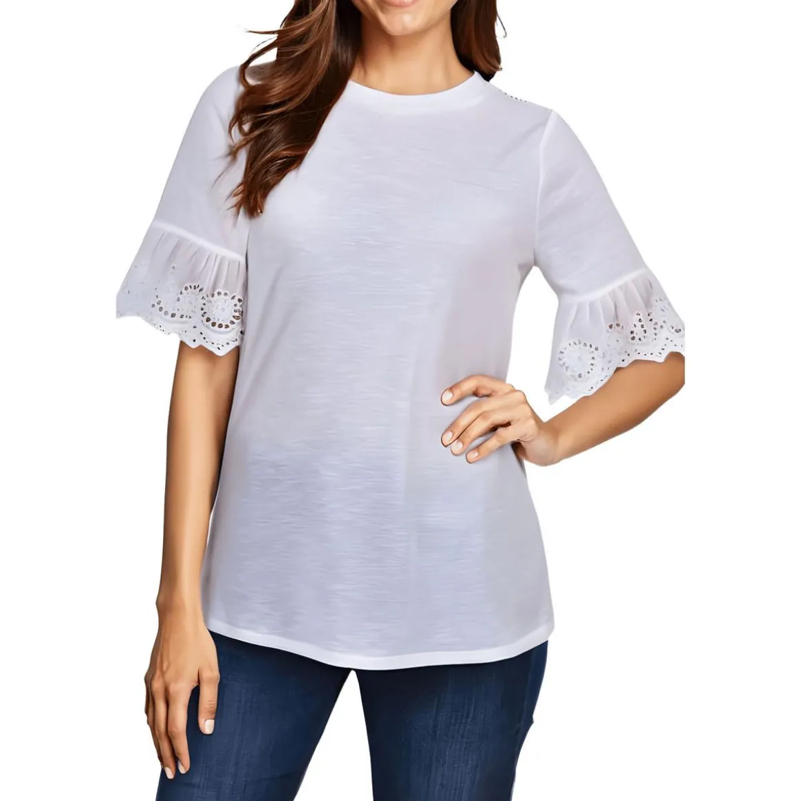 Petites Embroidered Bell Sleeve Blouse