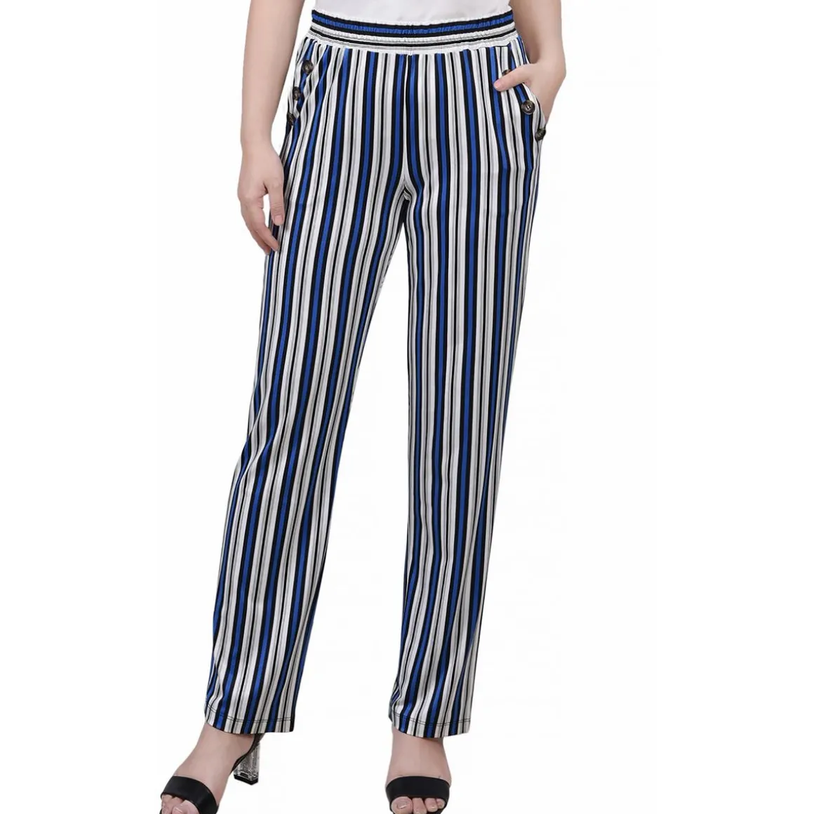 Petites High Rise Embellished Straight Leg Pants