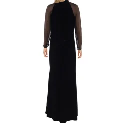 Petites Illusion Velvet Evening Dress