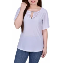 Petites Keyhole Geometric Blouse