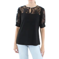 Petites Keyhole Lace Trim Blouse