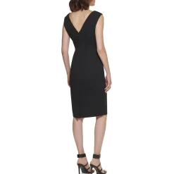 Petites Knit Lace Inset Cocktail and Party Dress