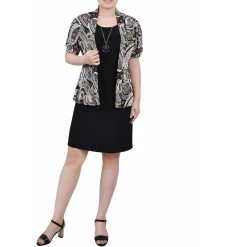 Petites Knit Paisley Open-Front Blazer