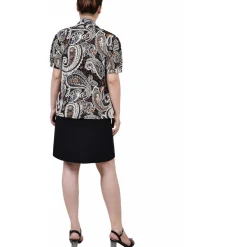 Petites Knit Paisley Open-Front Blazer