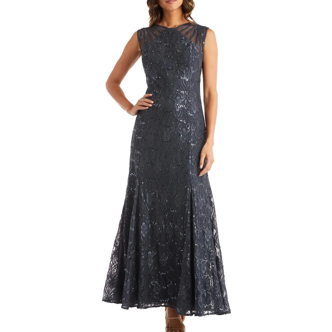 Petites Lace Long Evening Dress