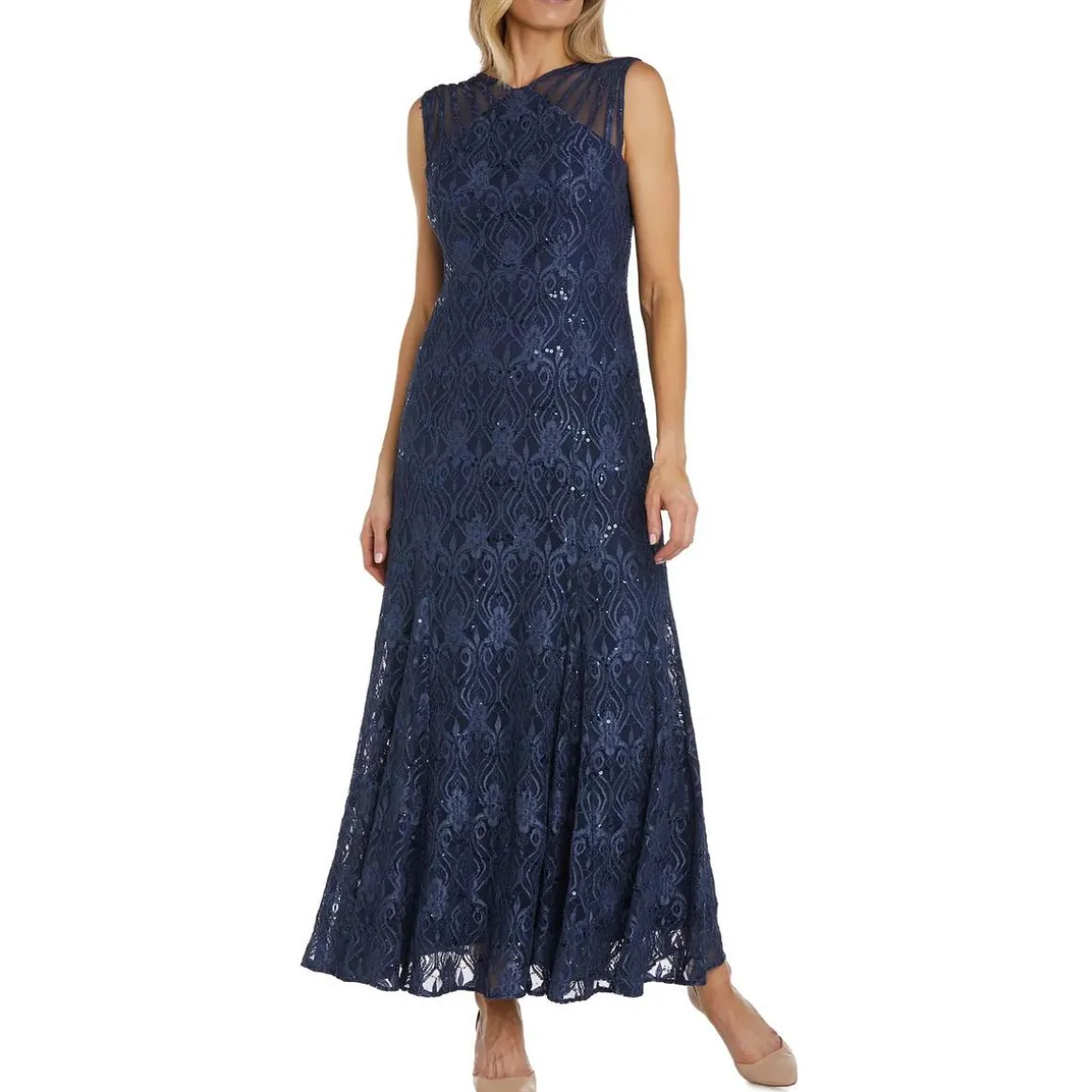 Petites Lace Long Evening Dress