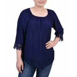 Petites Lace Trim Rayon Blouse