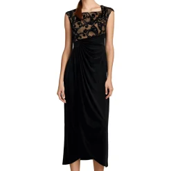 Petites Mesh Inset Evening Dress
