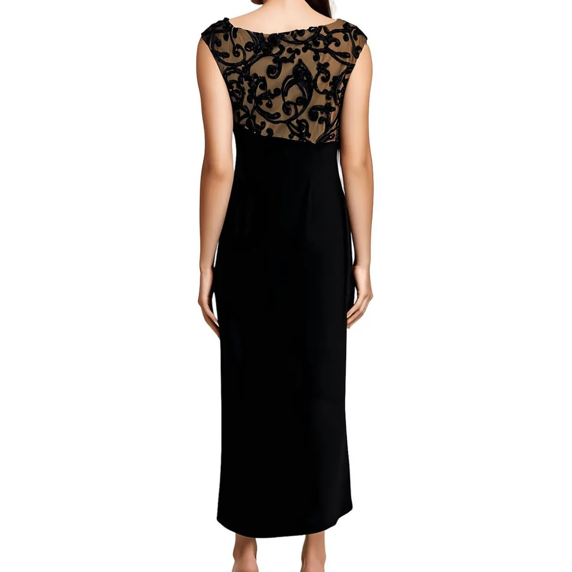Petites Mesh Inset Evening Dress