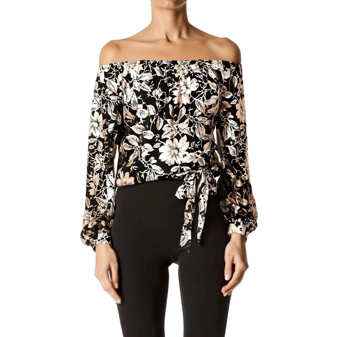 Petites Metallic Chiffon Off The Shoulder