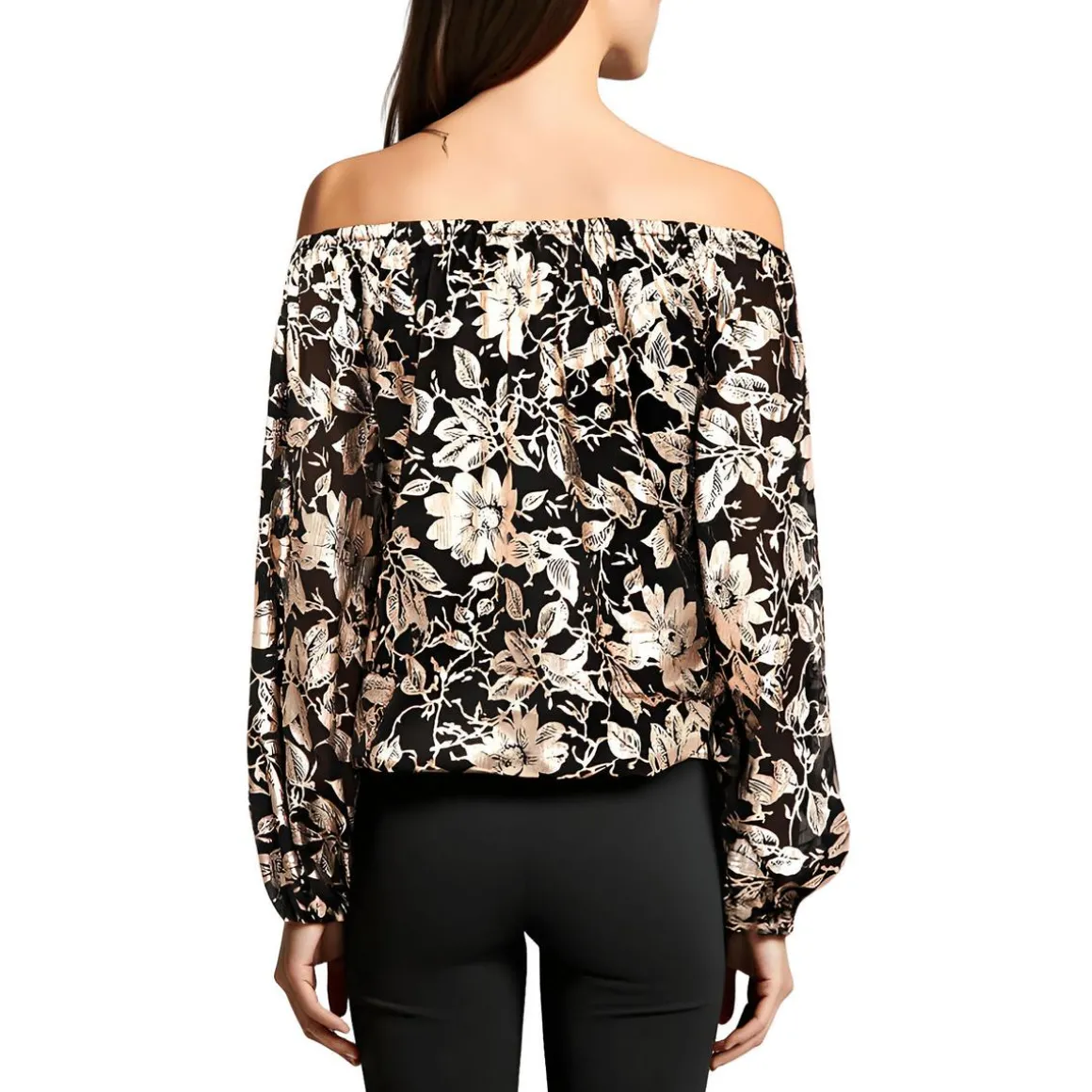 Petites Metallic Chiffon Off The Shoulder