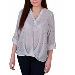 Petites Metallic Work Day Wear Pullover Top