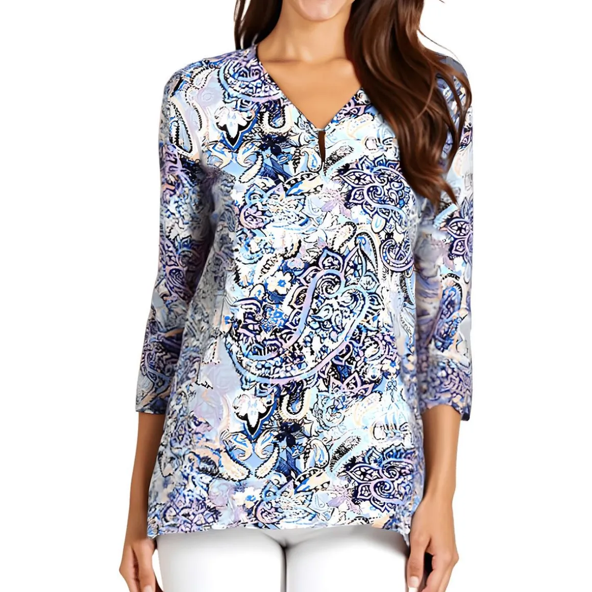 Petites Paisley Knit Blouse