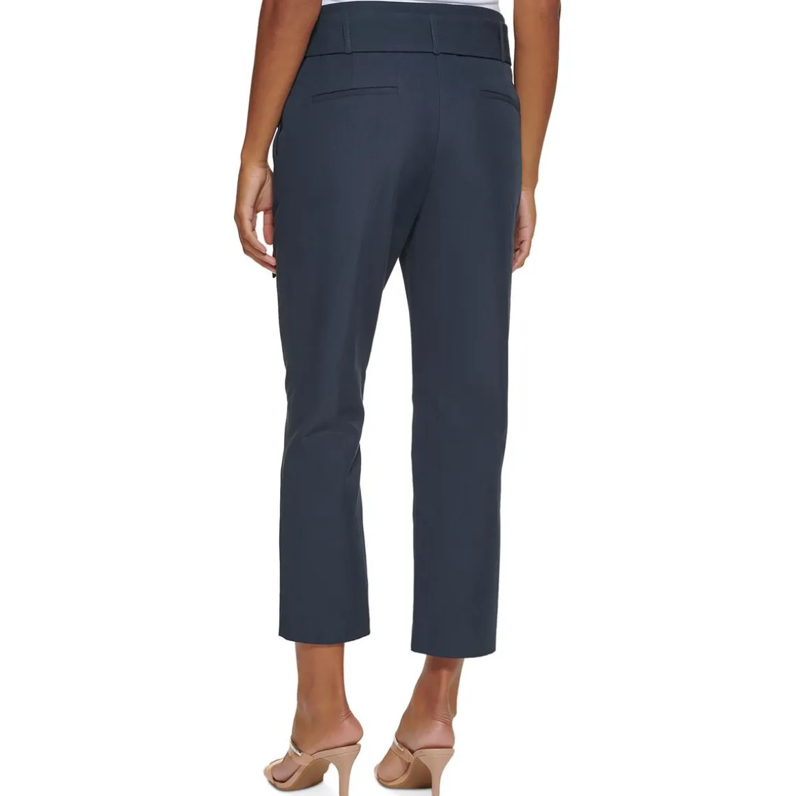 Petites Paper Bag Waist Casual Straight Leg Pants