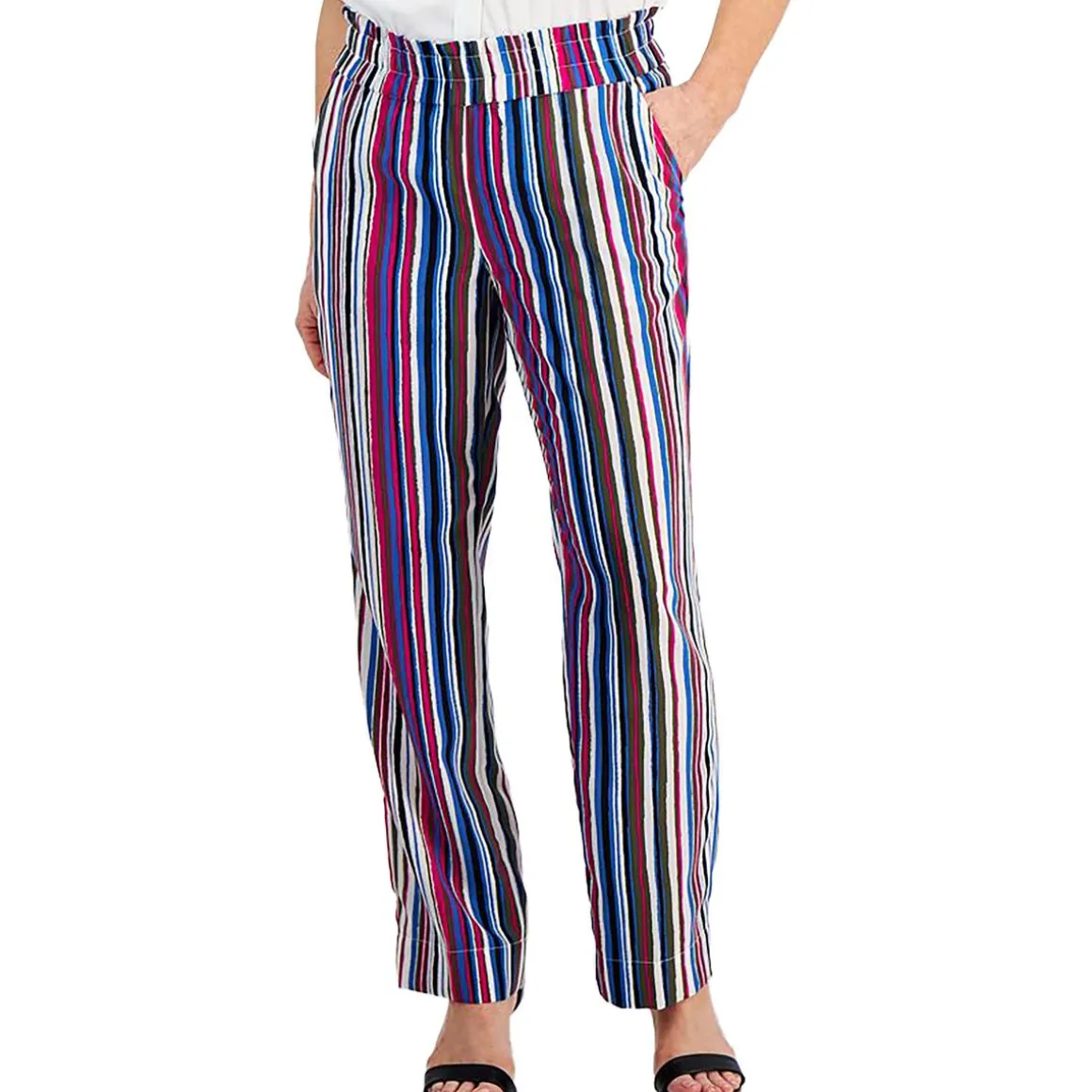 Petites Pinstripe Pocket Straight Leg Pants
