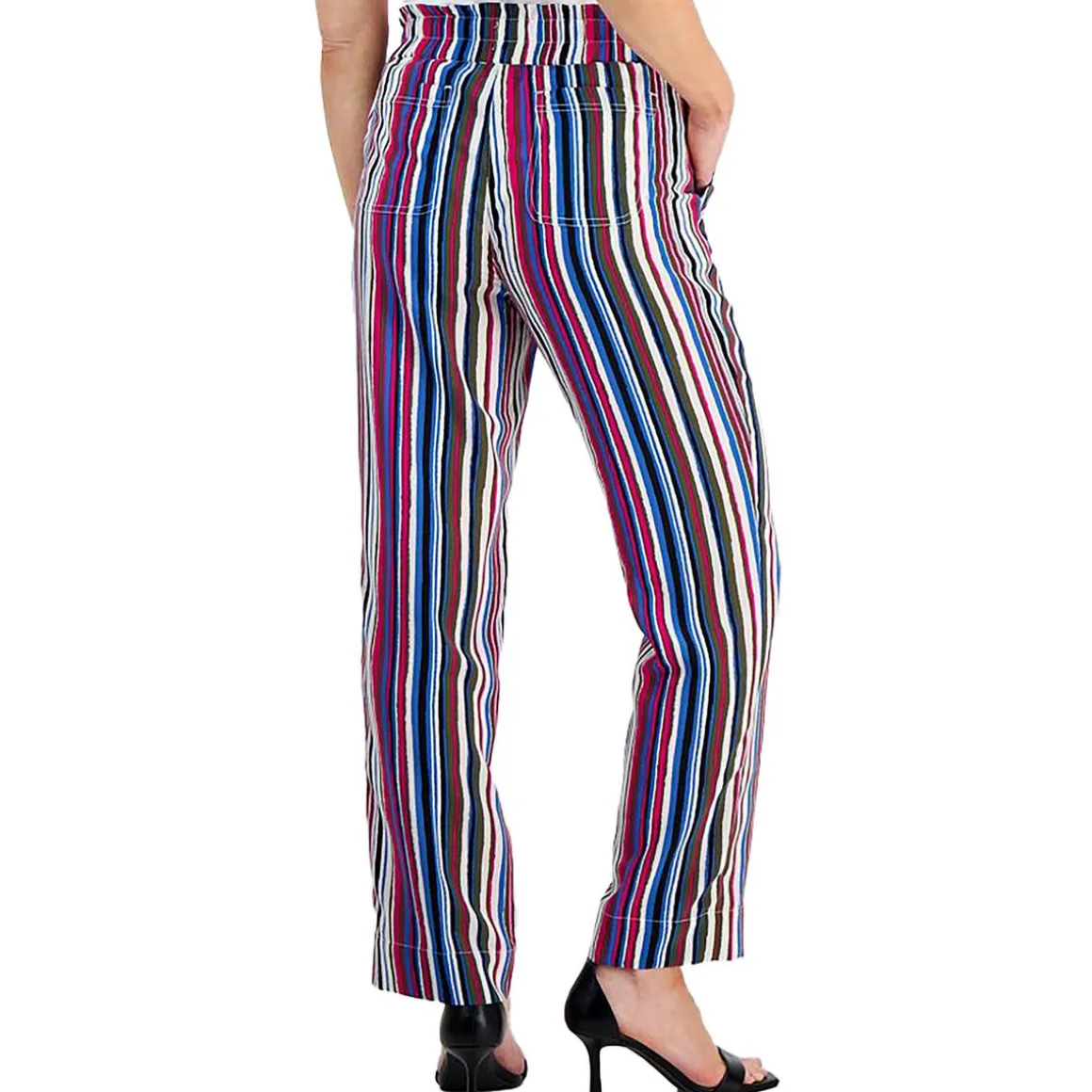 Petites Pinstripe Pocket Straight Leg Pants